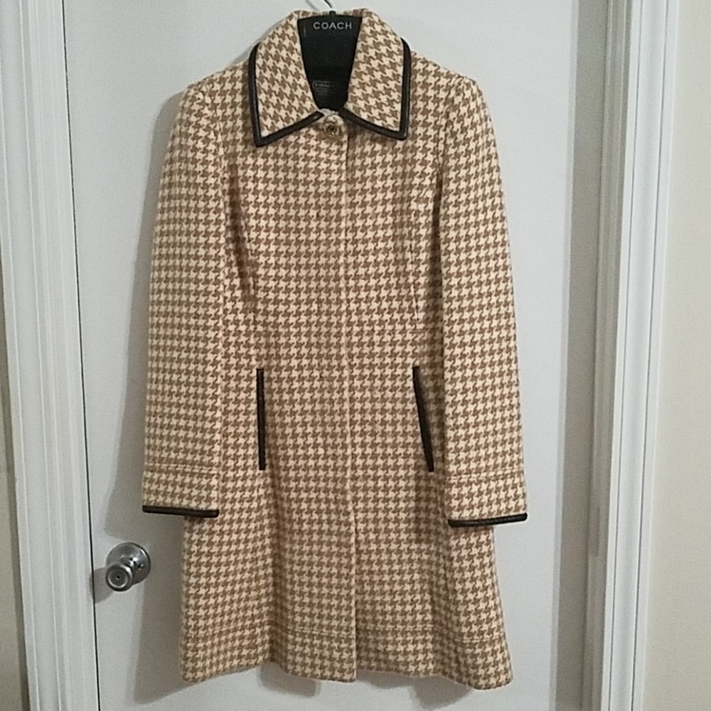 Coach Herringbone Camel and White Pea Coat